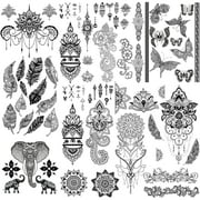 Yazhiji 8 sheets Extra Large Henna Mandala Temporary Tattoo Collection for Women and Girls Sexy Tattoo Stickers