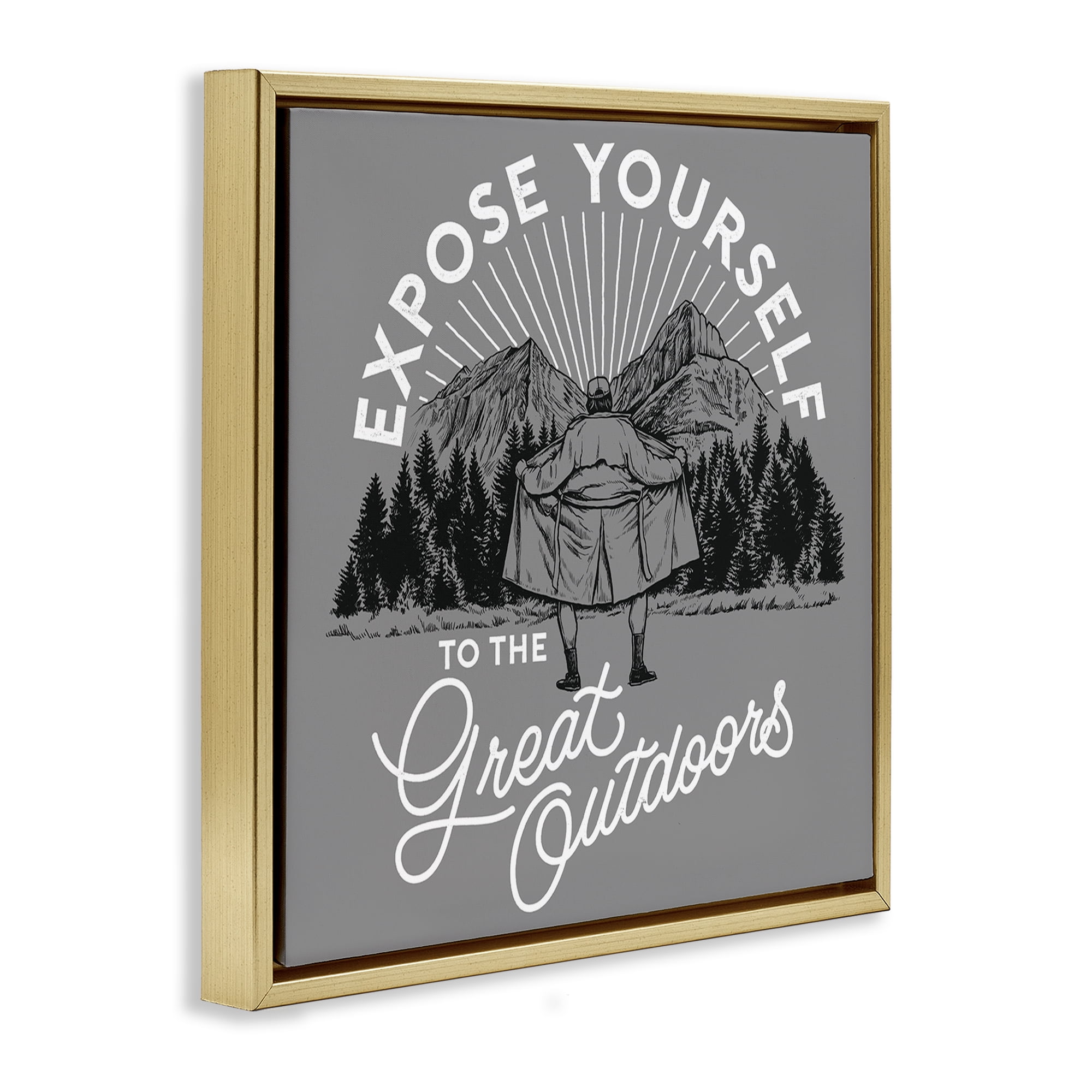 Stupell Industries Expose Yourself Funny Novelty Painting Gold Floater Framed Art Print Wall Art, 18 x 18