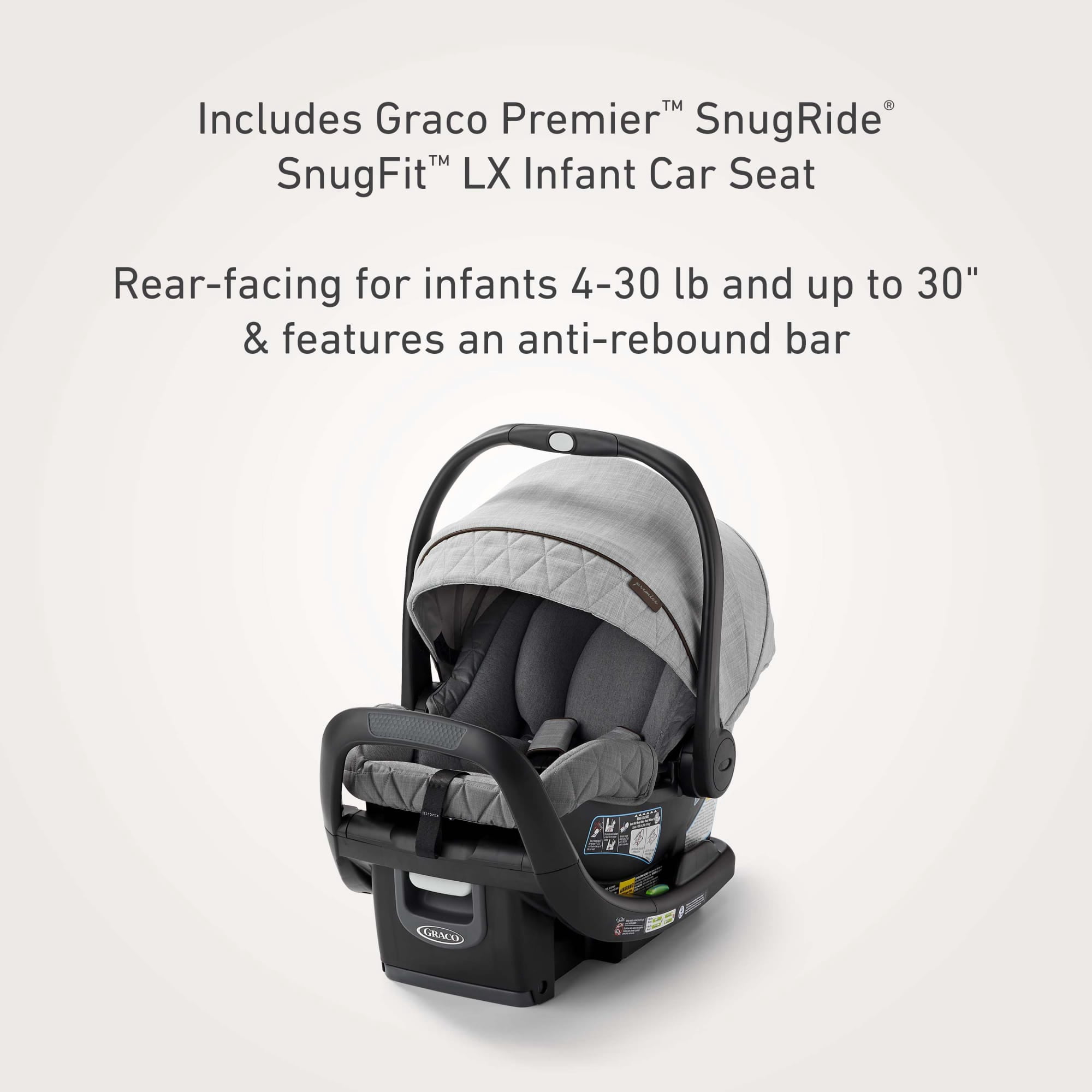 Graco Premier Merge Travel System with SnugRide SnugFit LX Infant Car Seat, Midtown, Grey