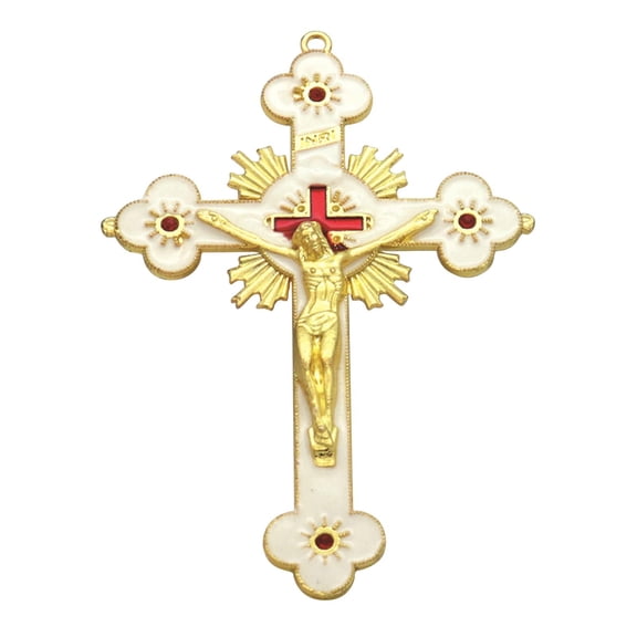 Giaone Metal Enamel Crystal Flower Crucifix for Cross Spiritual Religious Jesus Catholic Blessing Faith Gifts Prayer Church Dec