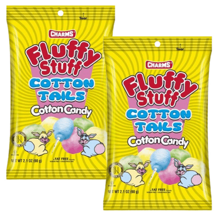 Fluffy Stuff Cotton Tails Candy Light Fluffy Candy Carnival Cotton Candies Individually Wrapped Halloween Goodie Bag Stuffers Birthday Holiday Party Favor& Christmas Stocking Stuffers 2.1oz- 2 Pack