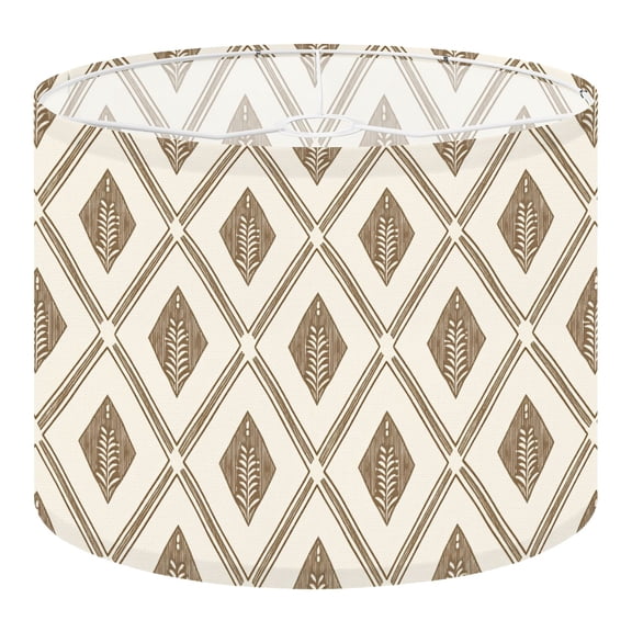 Linen Drum Lampshades Beige Boho Foliage Leaf patterns Geometric Textural lines 13"x13"x10" Light Shade for Table Lamps Floor Lamps Drum Lamp Shades Lampshade Replacement Assembly Required