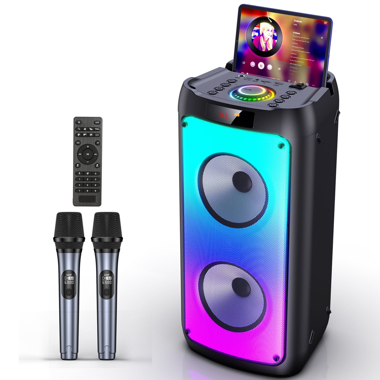 FanFun Karaoke Machine for Adult, Bluetooth Speaker with Microphone, Home Party Karaoke Speaker System with DJ Light, Support TWS, Usb, TF Card, Aux-in, Perfect Graduation Gift, T10-T