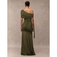 thumbnail image 2 of Green One-Shoulder Ruched Maxi Dress Formal Evening Gown, 2 of 30