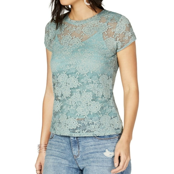 I.N.C Womens Lace Pullover Blouse, Green, Small