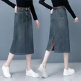 thumbnail image 4 of Falda vaquera de longitud media de estilo nuevo 2024 para mujer, vestido ajustado de cintura alta, estilo vintage, estilo adelgazante, vestido largo, 4 of 5