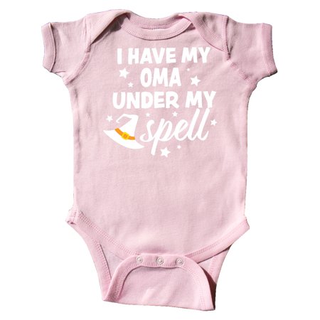 

Inktastic I Have My Oma Under My Spell with Cute Witch Hat Gift Baby Boy or Baby Girl Bodysuit