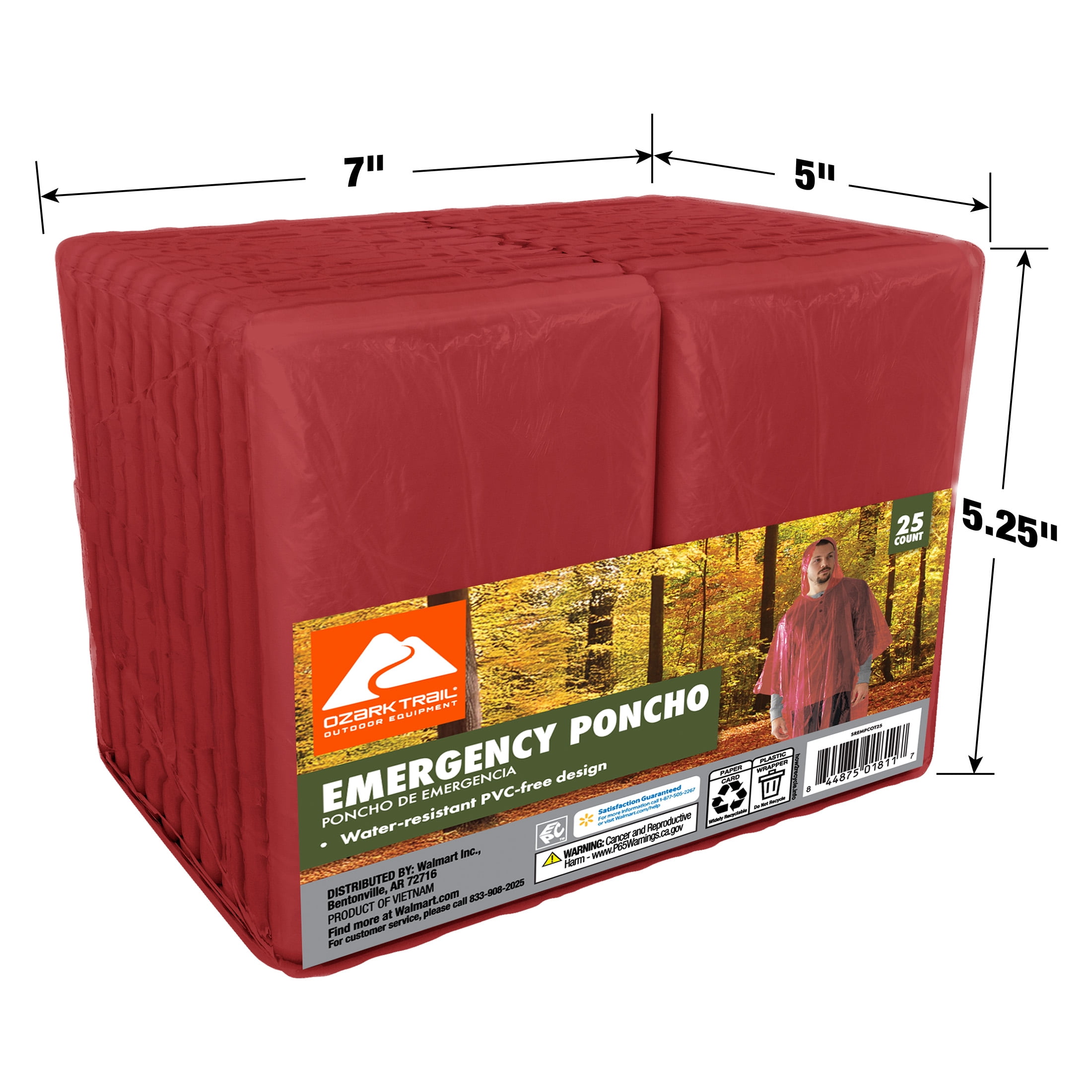 Ozark Trail Red Emergency Poncho - 25 pack