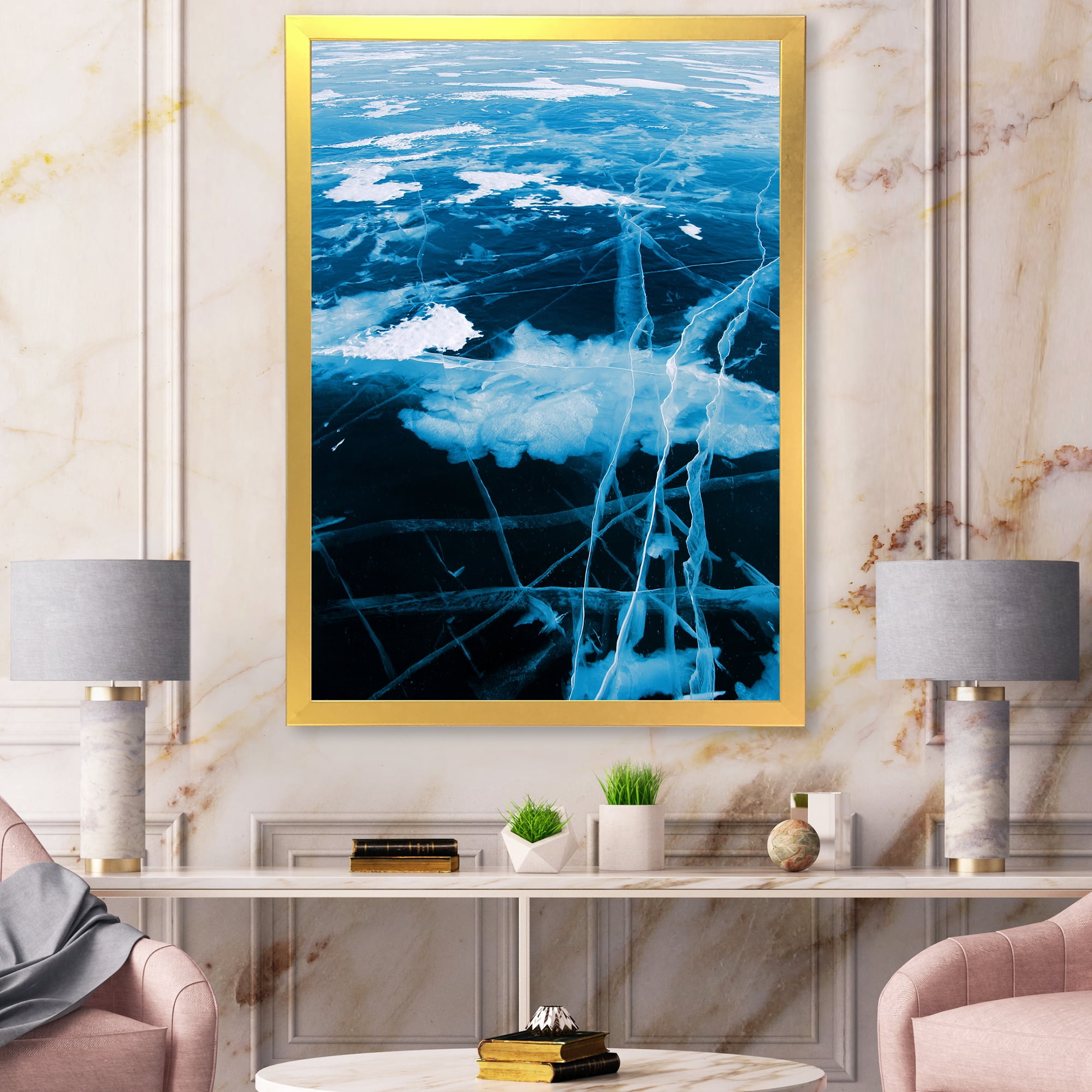 Designart 'White and Blue Ice Structure I' Modern Framed Art Print