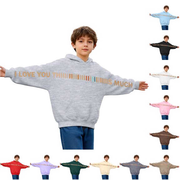 Boys Girls Letter Graphic Light Gray Hoodie Pullover Long Sleeve Soft Warm Sweatshirt for School Daily Wear Fall Winter 2T