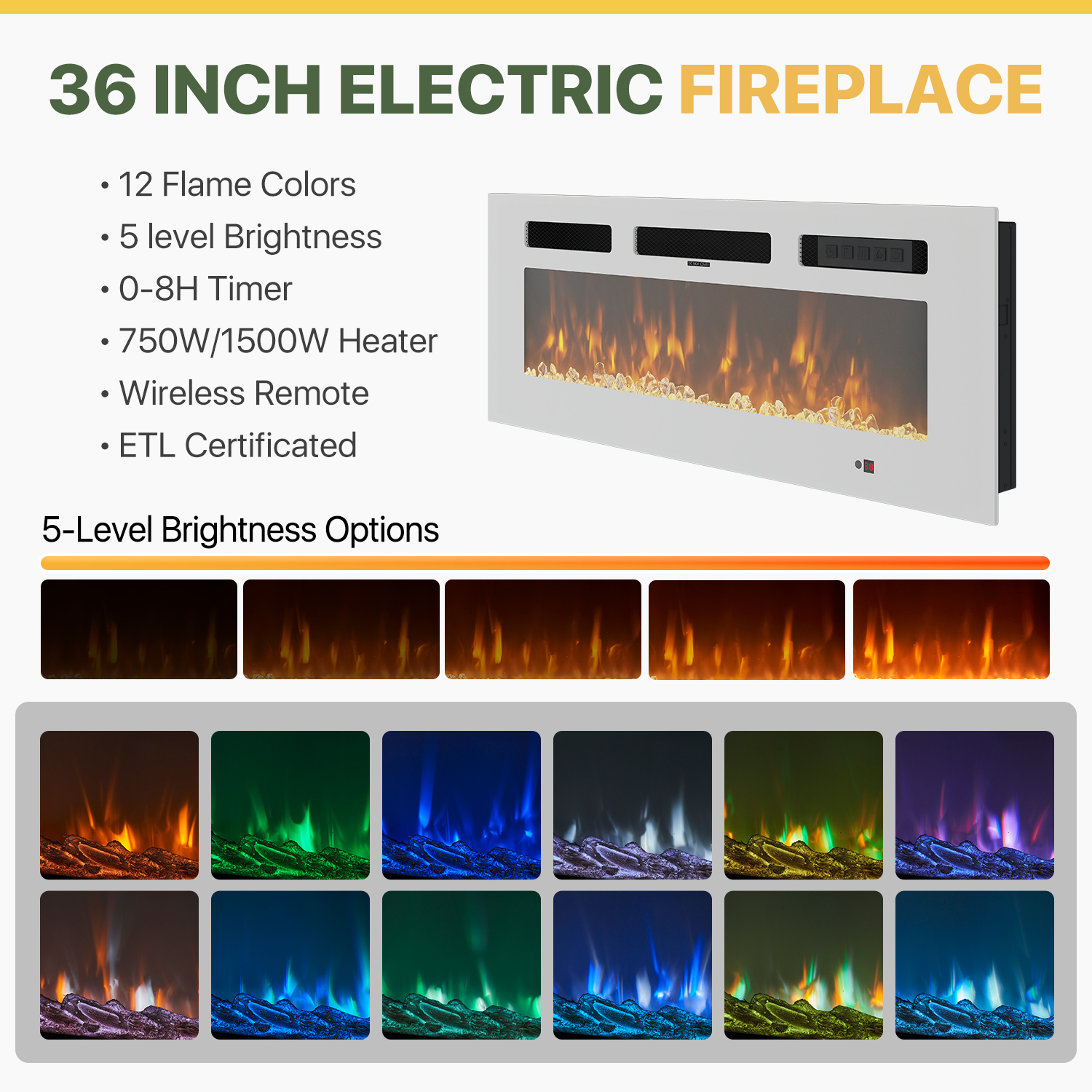 BaPiPro 70" Modern Electric Fireplace TV Stand for TVs Up to 80", Entertainment Center with Music Sync LED Lights & Storage Cabinets, Media Console for Living Room, White