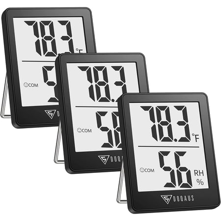DOQAUS 3 Pack Digital LCD Hygrometer Indoor Thermometer Humidity Gauge for Home, Bedroom, Office, Greenhouse, Humidity Meter, Room Thermometer, Black