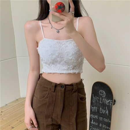 Women Summer New Rose Lace Tank Top Sexy Off Shoulder Crop Tops With Bra Pad Backless Sweet Outer Wear Underwear Solid Tube Tops FJH