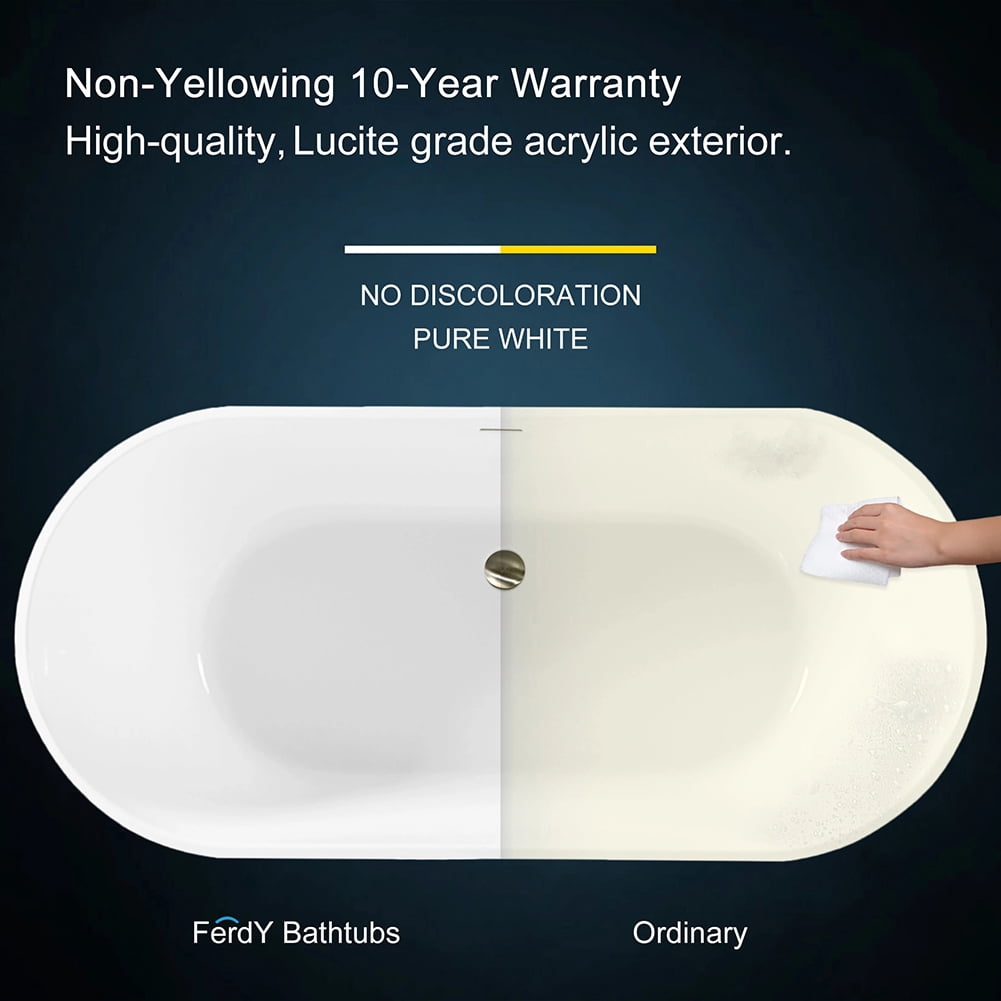Kepooman Modern Stand Alone Soaking Tub with Brushed Nickel Drain & Overflow Hole, 66.5 x 31.5in Kepooman Modern Stand Alone Soaking Tub with Brushed Nickel Drain & Overflow Hole, 66.5 x 31.5in