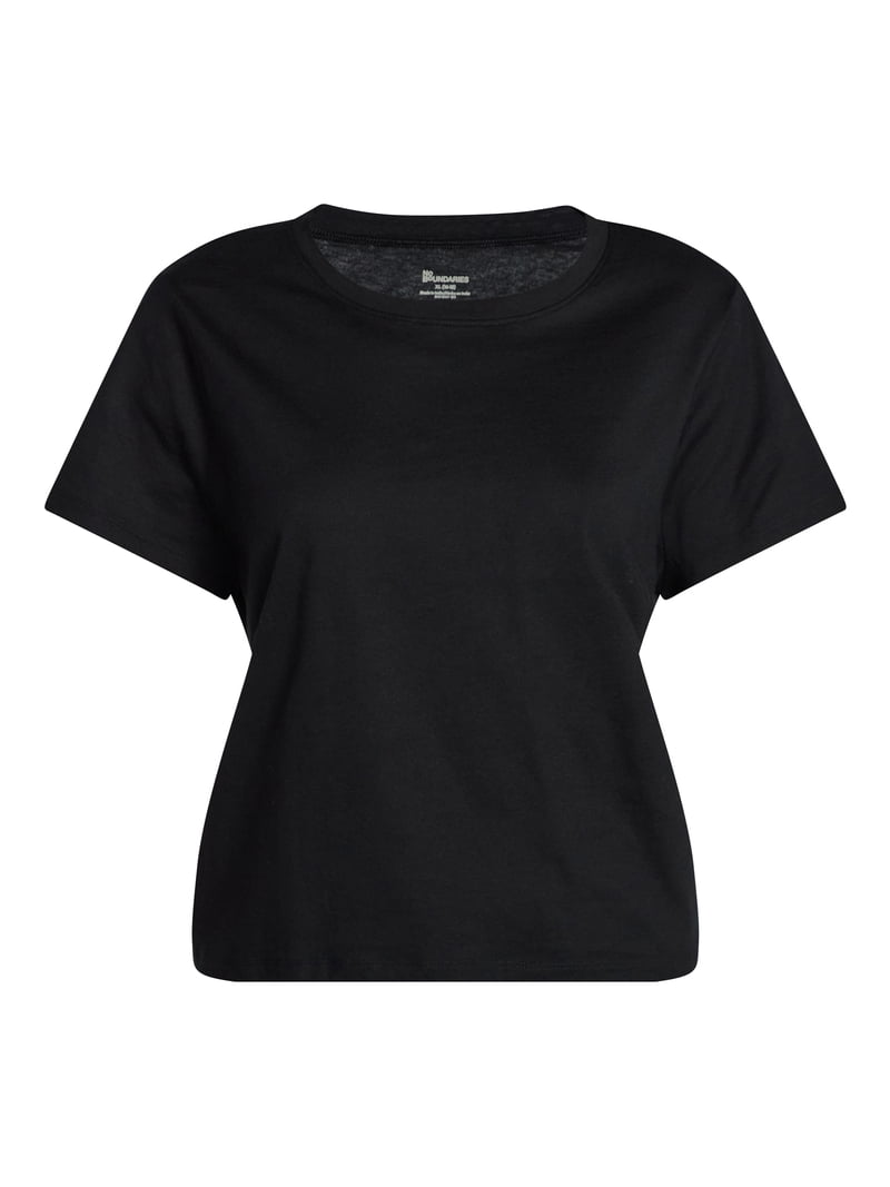 No Boundaries Cropped Cotton Tee with Short Sleeves, Women's XXS