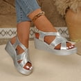 thumbnail image 6 of Miluxas Wedge Sandals for Women Dressy: Comfortable Strappy Womens Platform Sandals - Casual Summer Wedding Walking Shoes Silver 9(42), 6 of 9