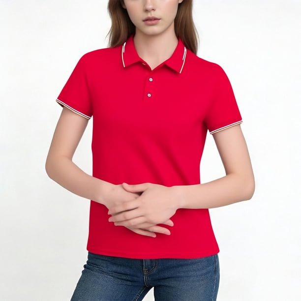 Camisa de Solapa de Manga Corta de Ocio de las Mujeres, Suave Transpirable de Tres Botones de Cuello Superior para Uso Diario de la Oficina