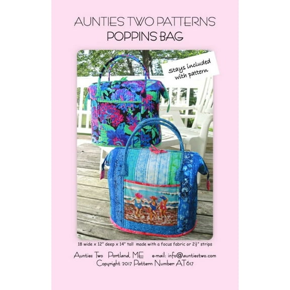 Poppins Bag Sewing Pattern with Two Bag Stays by Carol McLeod of Aunties Two