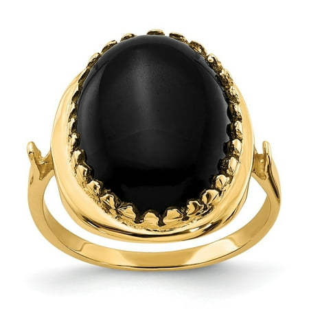 Diamond2Deal 14k Yellow Gold 16x12mm Oval Onyx Ring for Women Size-6