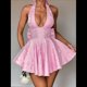thumbnail image 5 of Vestido de Cóctel de Noche para Mujer, Sin Mangas, con Escote Halter, Lazo y Escote en V Profundo Rosa XL, 5 of 8