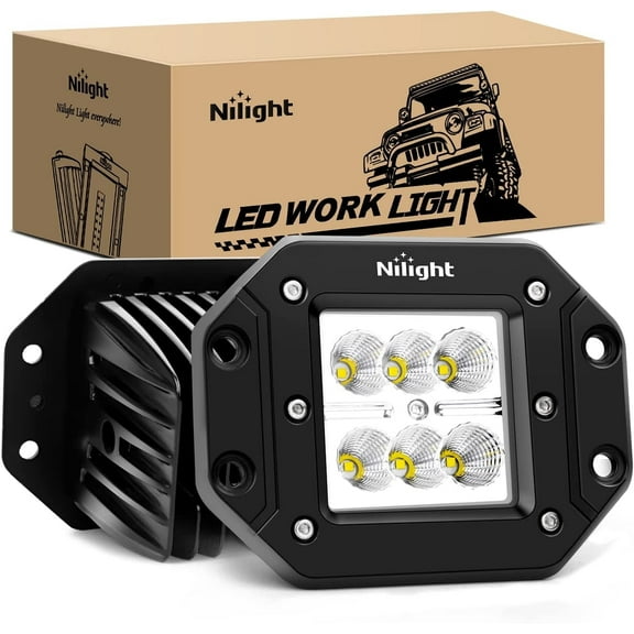 Nilight 2PCS 18W Flood LED Work Light Driving Lights Led Light Bar Off Road Led Lights Flush Mount for Jeep Truck Tacoma Bumper ATV UTV