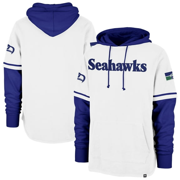 Men's-'47 White Seattle Seahawks Throwback Shortstop Pullover Hoodie