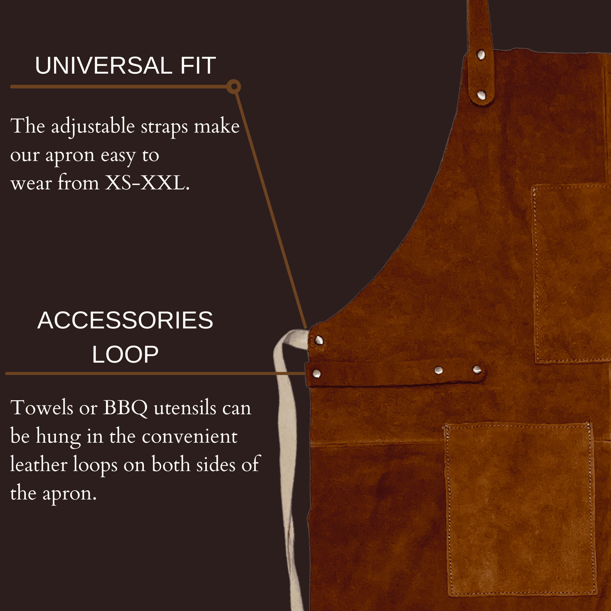 Leather Apron for Men Women with Tool Pockets, Heavy Duty Grill Work, Chef Kitchen Cooking BBQ Shop Woodworking Apron, Adjustable up to XXL by Rustic Town (Brown)