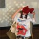 thumbnail image 5 of Camiseta de mujer de dibujos animados, manga corta, cuello redondo, camiseta suelta, blanco, L AweSitey AP001568-02B, 5 of 7