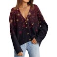 thumbnail image 7 of Women's Fashion Long Sleeve Christmas Print V-Neck Button Loose Cardigan Top, Knit Sweater for Casual Outfits and Comfort,Deep Red,2XL, 7 of 7