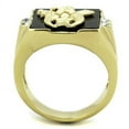 thumbnail image 3 of IP Gold(Ion Plating) Stainless Steel Ring with Synthetic Onyx in Jet for Women Masonic Theme Jet Stone Color Style TK1890 Size 12, 3 of 4