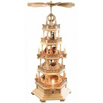 German christmas pyramid Erzgebirge motif, 4-tier, height 77 cm / 30 inch, electrical illuminated and driven (120V, 50Hz for USA and Japan), natural, original Erzgebirge by Müller Seiffen