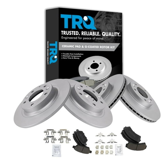 TRQ Front & Rear Ceramic Brake Pad & Coated Rotor Kit Fits Select Ford Lincoln Mercury