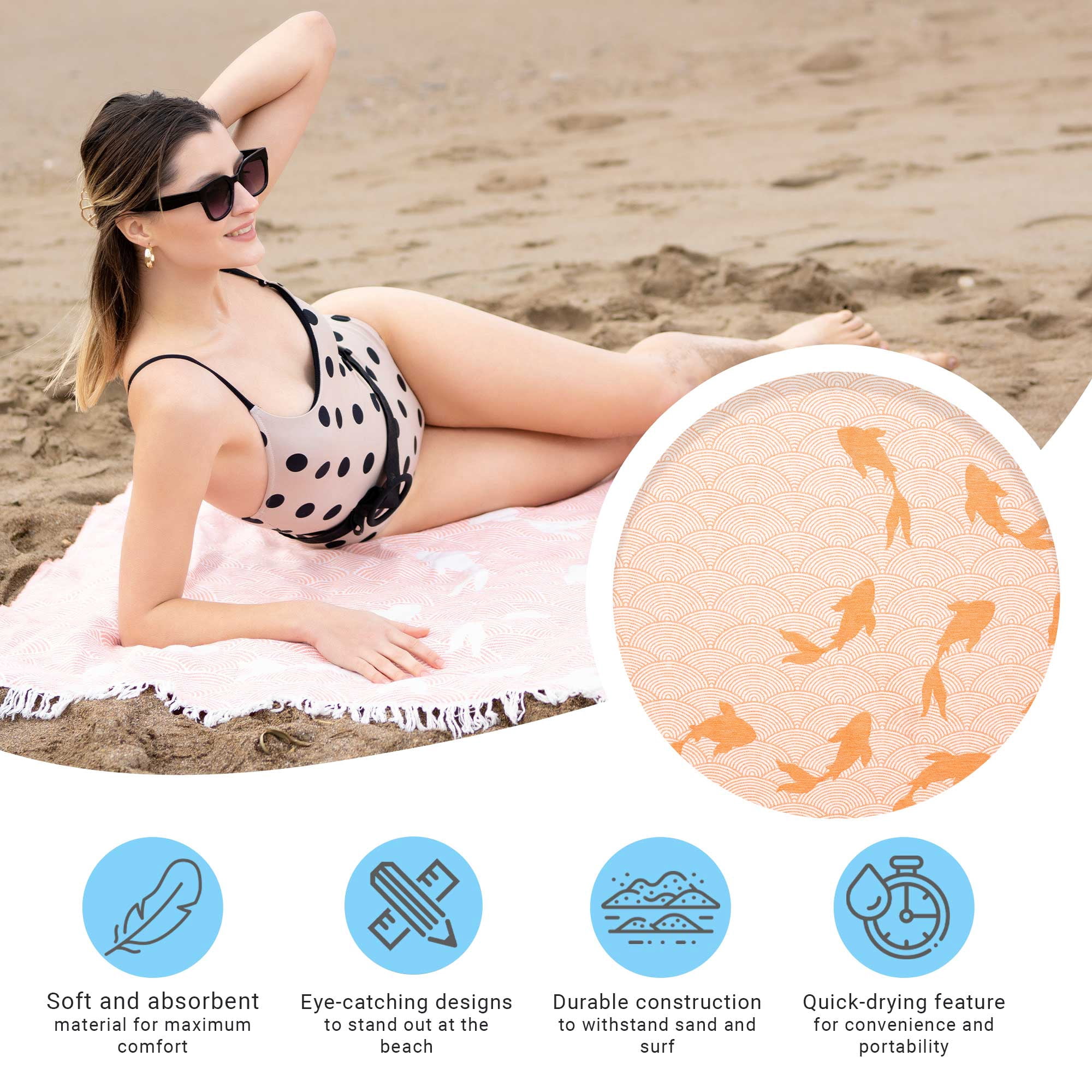 Hencely Beach Towels, 100% Cotton Soft Turkish Large Beach Towel 37 x 68 Inches for SPA, Beach, Pool, Gym and Bathroom (Dolphin)
