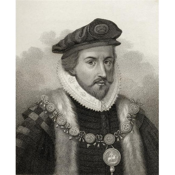 Sir Christopher Hatton 1540-1591 Lord Chancelier d'Angleterre de 1587-1591 Gravé par Bocquet du Livre un Affiche du Catalogue Imprimé, 26 x 32