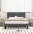 thumbnail image 2 of VECELO Full Bed Frame, Upholstered Platform Bed Frame with Adjustable Headboard, Button Tufted Mattress Foundation with Sturdy Wood Slat Support, No Box Spring Required, Dark Gray, 2 of 9