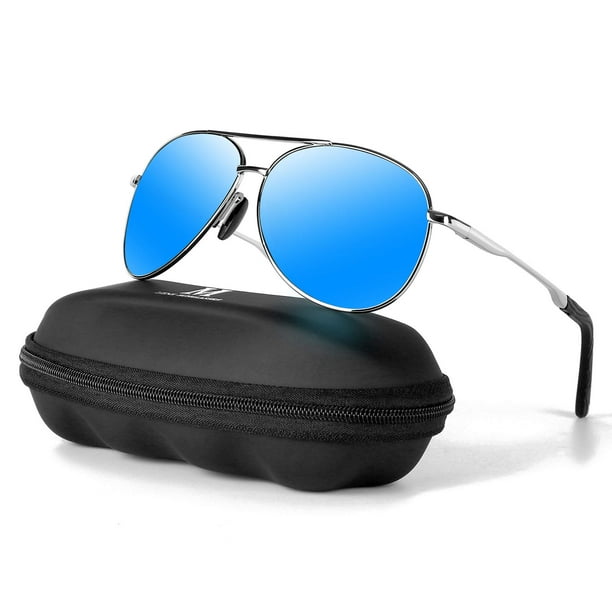mxnx Aviator Sunglasses for Men Polarized Women UV Protection Lightweight  Driving Fishing Sports Mens Sunglasses MX208-(Silver FrameBlue Lens) 