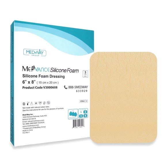 MedVance TM Silicone - Pansement Absorbant en Mousse Adhésive Silicone, 6"x8", Boîte de 5 Pansements