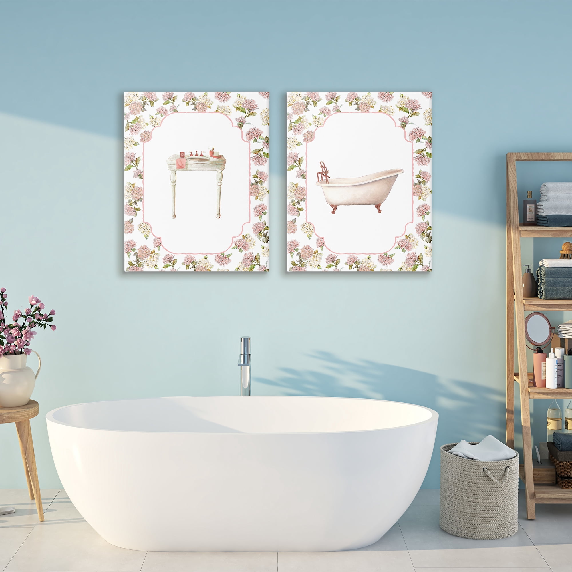 Stupell Industries Elegant Hydrangeas Bathroom 2 Piece Canvas Wall Art Set, design by Carol Robinson