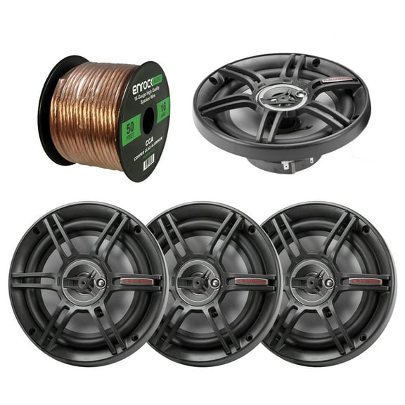 2 x Crunch CS65CXS 6.5" 3-Way Black Car Speakers (2 pairs), Enrock Audio 16-Gauge 50 Foot Speaker Wire