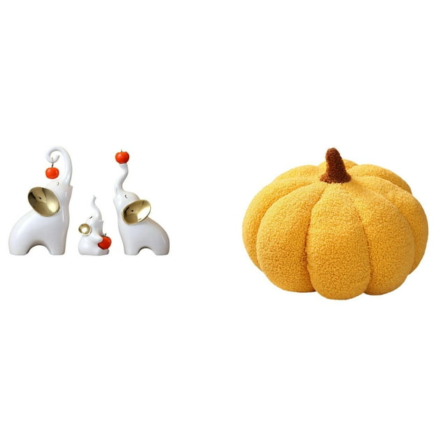 Esculturas De Elefantes Y Almohadas De Peluche De Calabaza. Estatuas Decorativas De Animales Y Adornos De Cojines Rellenos Para La Decoración De La Sala De Estar Y El Dormitorio.