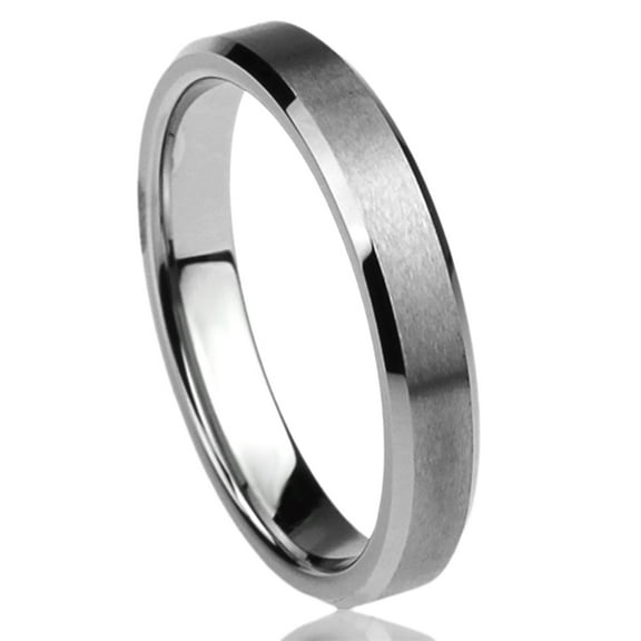 Women's Tungsten Carbide Wedding Band Ring 4mm Comfort Fit Beveled Edge Flat Center Brushed Tungsten Ring
