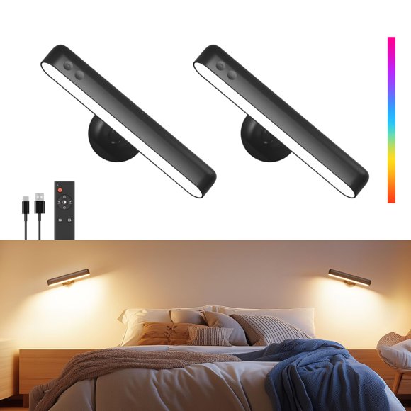 Apliques de pared PopoIron LED recargables, giratorios 360°, 15 colores RGB