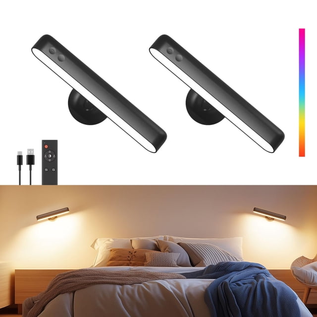 Apliques de pared PopoIron LED recargables, giratorios 360°, 15 colores RGB