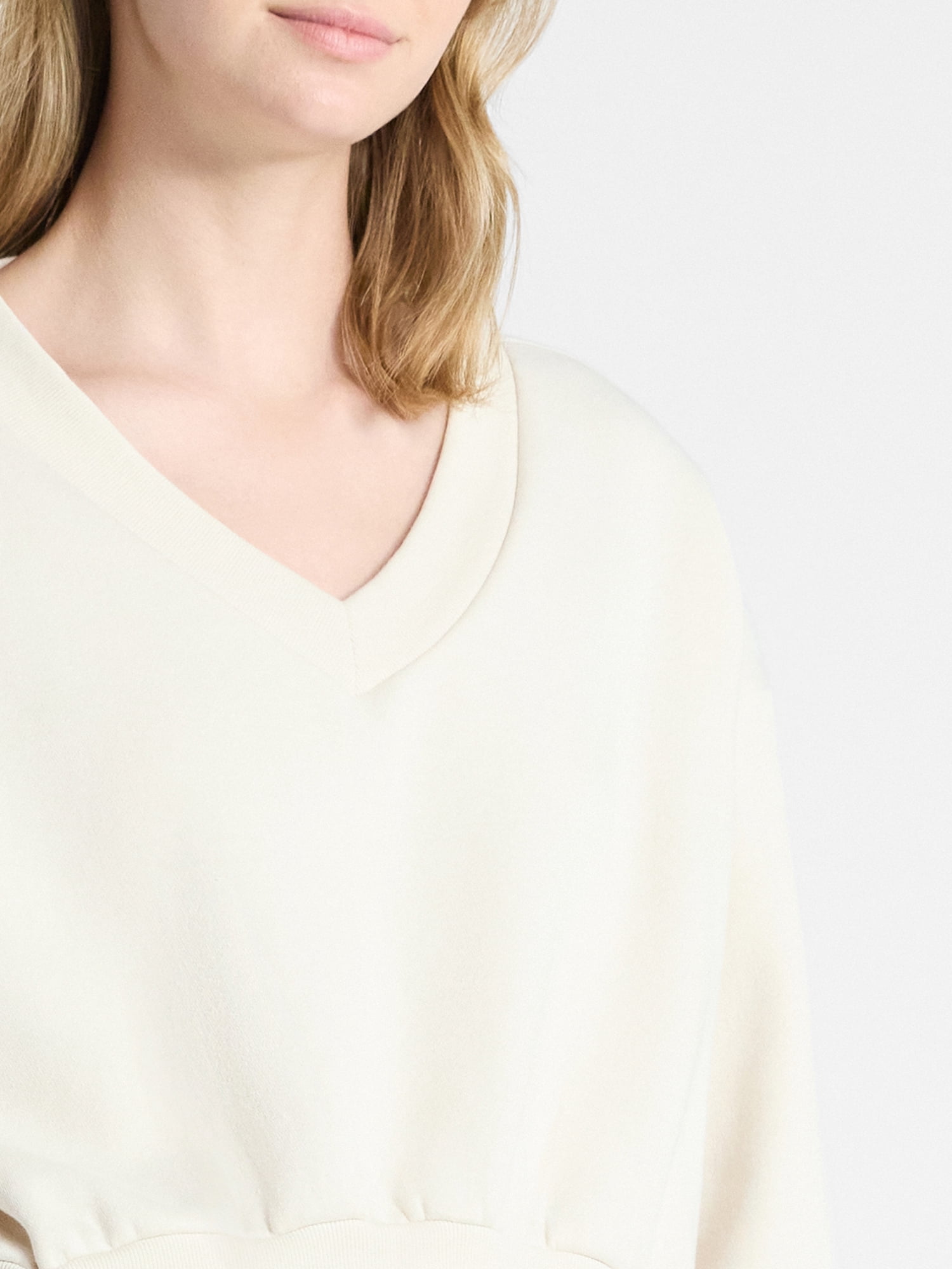 No Boundaries V-Neck Fleece Cropped Sweatshirt, Women's