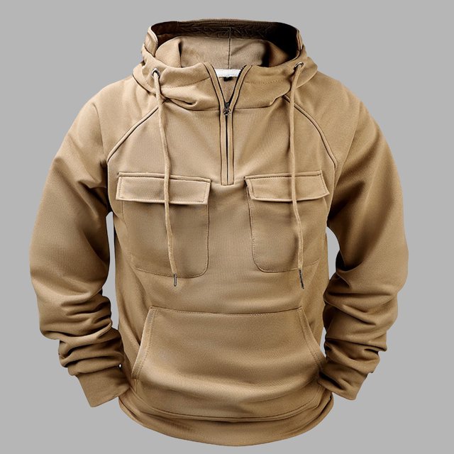 Sudadera con capucha para hombre, de manga larga, lisa, con múltiples bolsillos, de forro polar y cremallera, de poliéster.