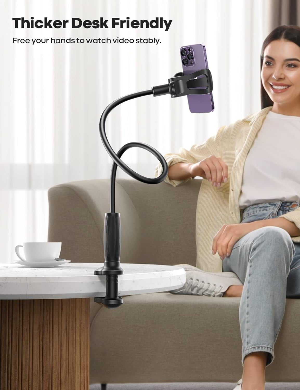 Gooseneck Phone Holder for Bed - [Upgraded Stable Clip] Desk, Headboard, Bed, Bedside, Table, Flexible Long Arm Stand, Overhead Cell Clamp Mount, Gift All 4-7” Device