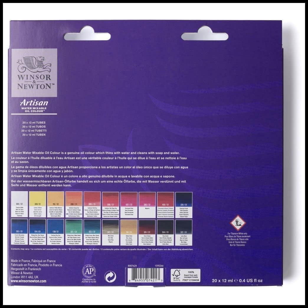 Winsor & Newton Artisan Water Mixable Oil Color Paint, 12 mL Tubes, 20 Colors