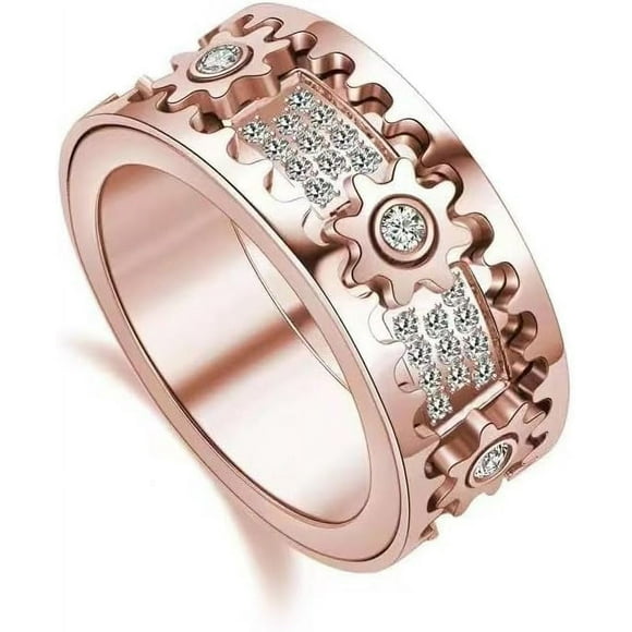 MDybf 14K Gold Plated Love Friendship Gold Ring Women's Gear Rotation Exquisite Cubic Zircon Ring Rotation Ring Valentine's Day Mother's Day Christmas Best Gift (Rose, 6)