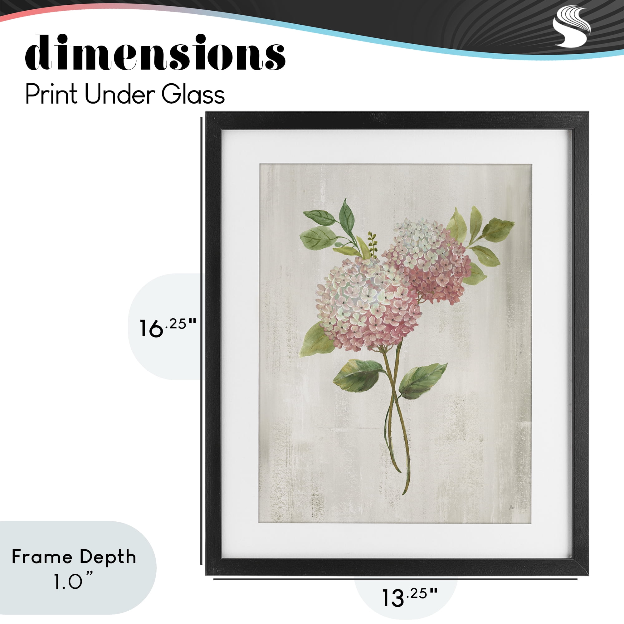 Stupell Industries Pink Hydrangea Paired Stems Black Framed Print Under Glass, design by Nan