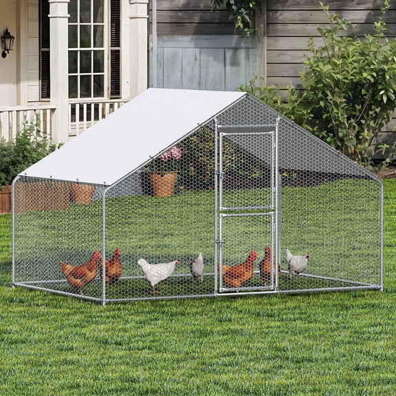 Uforic Large Chicken Coop Metal Chicken House/Pen for 10-15 Chickens Rabbits Duck Poultry Cage, Walk-in Chicken Run with Waterproof Cover for Backyard Farm